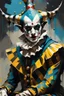 Placeholder: Digital Art of merry harlequin embodying the essence of merriment in a , minimalist approach, influenced by Luis Miranda, Jeremy Mann, Jeffrey Catherine Jones, blends conceptual art with elements of painting and illustration, somber tones, fragmented souls, shadow play, diffuse textures, abstract forms, digital painting, high conceptuality, palette inspired by Jeffrey Catherine Jones, golden ratio composition, fine detail, cinematic lighting.