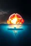 Placeholder: an explosions in side crystal human skull brain and huge fire behind a nuclear submarine under the water ocean water in all the picture and the on the background