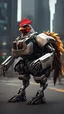 Placeholder: CHICKEN robot, sci-fi, cyberpunk, full body, ultra realistic, virtual reality, cyberpunk city and colors