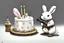 Placeholder: Cute white bunny is having a birthday cake with hand grenades. Highly detailed, smooth colours, realistic landscape. Aquarell