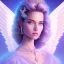 Placeholder: portrait of a beautiful woman with an angel face, pink and blue dress, jewels, soft light aura