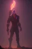 Placeholder: Full body photography of ethereal ANGRY ORC , Fire theme art, Dark moody night atmosphere, by Michelangelo, 8K, high body details, anatomically perfect body, oak tree roots, purple, red, armed with guns ,