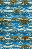 Placeholder: A blue cascade seashore with crabs designed in ancient Greek mosaics painted by Alfred Sisley