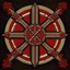 Placeholder: Make a medieval symbol for a samurai knight, it must be dark red and symmetrical.