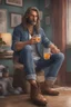 Placeholder: "hyper-kentucky hill billy trash style, ultra detailed photorealistic A longhair middle aged Big feet Willy, final render"