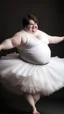 Placeholder: young man, obese; brown hair and fair skin, dancing in a white fluffy tutu. Full character. Elegant pose; HD, Studio shot, realistic.