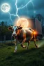 Placeholder: isometric map of cow running from Ball lightning entity a rare and unexplained phenomenon described as luminescent, spherical objects that vary from pea-sized to several meters in diameter. in amazement from back of a lorry