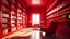 Placeholder: Modern red library interior with sunlight. Decor and desing concept. 3D Rendering