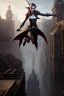 Placeholder: an elf jumping from a victorian style building, fantasy art, 4k, ultradetailed body face limbs hands, gloomy city