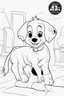 Placeholder: blank colouring book, white background, simple picture for toddlers, dog with one tail, four legs, smile on face, disney and pixar style