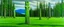 Placeholder: A green grassland near a clearing designed in pacific Northwest totem poles painted by Frank Wilson