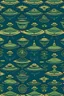 Placeholder: UFO and amphibian pattern wallpaper, arts and crafts style