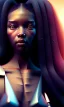 Placeholder: black girl, cute, beautiful, long hair, head and shoulders portrait by Greg Rutkowski