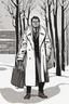 Placeholder: a disgusted man in a heavy coat during winter