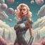 Placeholder: slim Sci-fi pin-up girl on an alien planet of cloud trees in the multiverse