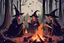 Placeholder: witches around a campfire in the woods