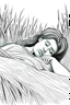 Placeholder: bible Realistic Beautiful Natural Ruth laying on the hay sleeping full body picture Black and white Coloring page