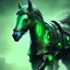 Placeholder: A beautiful portrait of a cyborg horse green color scheme, high key lighting, volumetric light high details psychedelic background