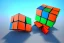 Placeholder: A single, tall Rubik cube vehicle, Orange, white, blue, green