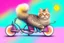 Placeholder: Fluffy tabby cat, adorable kitten, miniature bicycle, whimsical scene, playful concept, vibrant colors, detailed fur texture, charming expression, dynamic composition, cartoonish style, digital art, creative and imaginative, bright and lively palette, joyful atmosphere, skillful rendering, high resolution, skillful lighting to enhance cuteness.