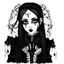 Placeholder: A black and white drawing, a goth