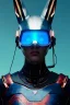 Placeholder: Medium Close Up Portrait, Front image. cyberpunk, rabbit mask, teenager, asian woman, cyber helmet head. Titanium dress. Red, blue, color. Steampunk style. renaissance ornaments, Color background, photo studio. Front image, highly detailed, concept art, smooth, unreal engine 5, ray tracing, RTX, lumen lighting, ultra detail, volumetric lighting, 3d, finely drawn, high definition, high resolution.