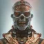 Placeholder: half zombie half viking, blood in a bright red color flows down the face, hr giger, steam punk, realistic, made in octane, cinematic, ultra-realistic, extremely detailed octane rendering, 8K, VRAY Super Real ar 2:3, dof photorealistic futuristic 50mm lens hard lighting dark gray tintype photograph, realistic lighting, sepia color