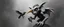 Placeholder: air brush 3d with pen outline, mongrel goblin gremlin holding big big bird, charcoal fog border