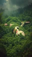 Placeholder: An old airplane crashed in rainforest covered with green bushes, Busch painting style nightmare