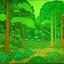 Placeholder: A green and neon green forest with acorns and bees designed in Bayeux tapestry painted by Frank Lloyd Wright