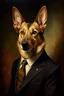 Placeholder: Painting, Portrait, dog in suit, Shepherd, renaissance, brown dog