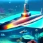 Placeholder: fullbody Drawing of 'Vintage classic style concept Submarine',underwater,three quarters view, retro design study, toned colors,16k