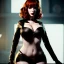 Placeholder: Christina Hendricks dressed in black leather, frank miller sin city, busty, cleavage, volumetric lighting, particales,highly detailed,cinematic, deep colours,8