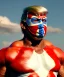 Placeholder: Realistic image of Donald trump wrestler, Mexican wrestling style, Mexican wrestling mask, clear nose and visible chin, red and blue breeches, glow us flag dress, suspenders, retro style, 80s, vibrant color, highly detailed, sky background, concept art, unreal engine 5, god rays, ray tracing, RTX, lumen lighting, ultra detail, volumetric lighting, 3d, finely drawn, high definition, high resolution.