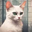 Placeholder: Smug White Siamese Cat in cell shade art style