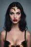 Placeholder: an extremely ugly abomination of a girl with great big pouty lips:1.5 and a humongous nose:1.5, wide set slanted soft blue eyes, extremely pointed chin, black hair, Wonder Woman, medium long shot, wide angle shot, full body image, head to toe, red lipstick