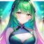 Placeholder: Clear focus, 8k, high quality, detailed, beautiful lighting, girl, vibrant colors, green hair, vibrant pink eye, vibrant green eye, twins