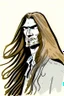 Placeholder: This image depicts a lifelike caricature of a man with long hair. The man is the central figure in the picture, taking up most of the space, with his features and hair color against a white background. The image has an artistic style that leans toward abstraction, making it an interesting piece of art. The man's face is one of the most dominant aspects of this image. His facial features are emphasized, and a lot of character is shown, which is typical of anime drawings. This photo doesn't h