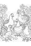 Placeholder: Outline art, hen and chicks in the garden, cartoon style, low detail, --ar 9:11