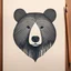 Placeholder: M shaped bear head combined with woods silhouette in backround, letterpress style, minimalistic pencil art