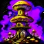 Placeholder: A fantabulous black, yellow, and purple (((mushroom tower house))) erected atop a (geologic pillar), surrounded by the uncanny imaginative ((( swirling skies))), offset by the stark hues of a (neon-tinged nebulous space scape), within. captured by the hand a skilled master painter with a focus on (softly blurred compositions and voluminous lighting).