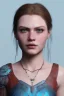 Placeholder: Elisa cuthbert face, crystal BLUE eyes, wearing viking,