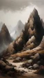 Placeholder: A brown mountain surrounded by rocks painted by Zhang Lu