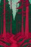Placeholder: forest in red trees and dark green colors only, thin lines draw style