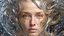 Placeholder: Waterfall, figure of a Woman, art from the "art of control" collection by Jasper Harvey, in the style of futuristic optics, silver and gold, flower, bird, detailed facial features, swirling vortices, 8k 3d, bizarre cyborgs, made of crystals, high detail, high resolution, 8K