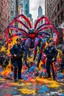 Placeholder: [JonOne, Jon156] New York City police officers and firemen fighting giant spiders with axes