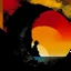 Placeholder: silhouette of mourning wraith, black hole sunset, by VS Gaitonde, abstract art, by Wassily Kandinsky,