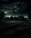 Placeholder: Мрачный темный мир магии, здания, темное небо, поле. темные призраки