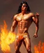 Placeholder: native american warrior, long black hair, dancing on top of fire, big muscles, loincloth, shirtless, 8k resolution concept art portrait by Greg Rutkowski