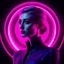 Placeholder: ((young woman elizabeth debicki)), dark background, blacklight, mid shot, full body, somber expression, looking down, dark energy, vibrant magenta, portal to another world, flat color, flat shading, ultra realistic, highres, superb, 8k wallpaper, extremely detailed, intricate, limited palette, pink,